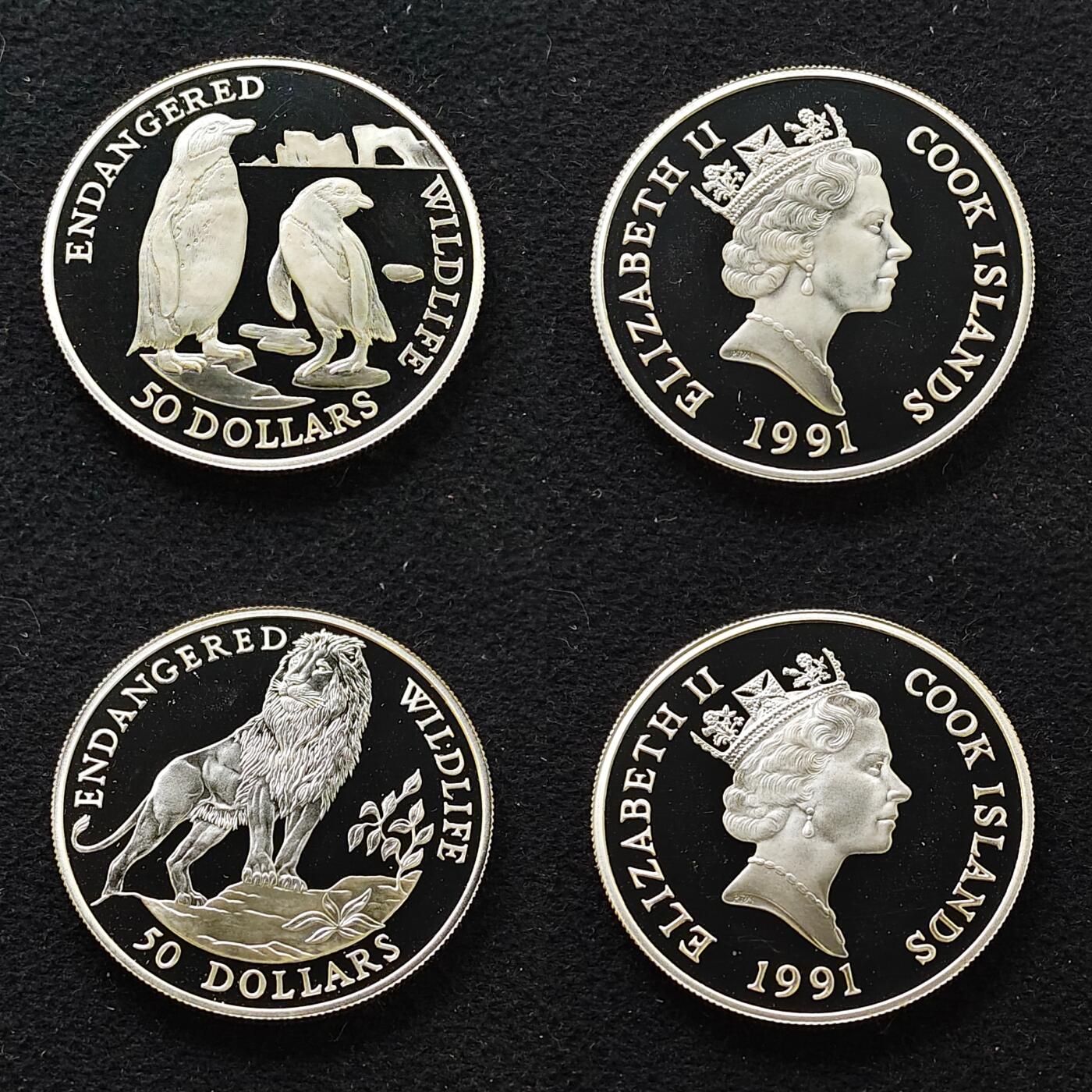 【全场包邮】纯粹捡漏拍479场（免费代拍第16场） 【大盒】库克群岛1990-1992年濒危动物系列33枚全银盒装套币-盒装带托盘