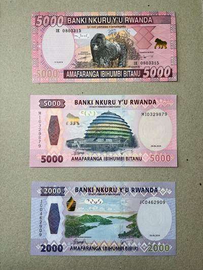 【礼羽收藏】🌏世界钱币拍卖第113期 - 卢旺达2014年5000法郎，2024年5000法郎，2000法郎，全新UNC