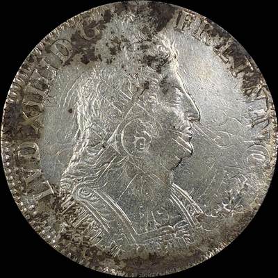 【雨安】【直播拍卖】【世界币章115期-裸币】2025-11-21 周五 19:30 保真 - [裸币法国] France 法国 1埃居 KM#0298 (1693-1701) 路易十四 皇冠圆形纹章棕榈枝 1695年