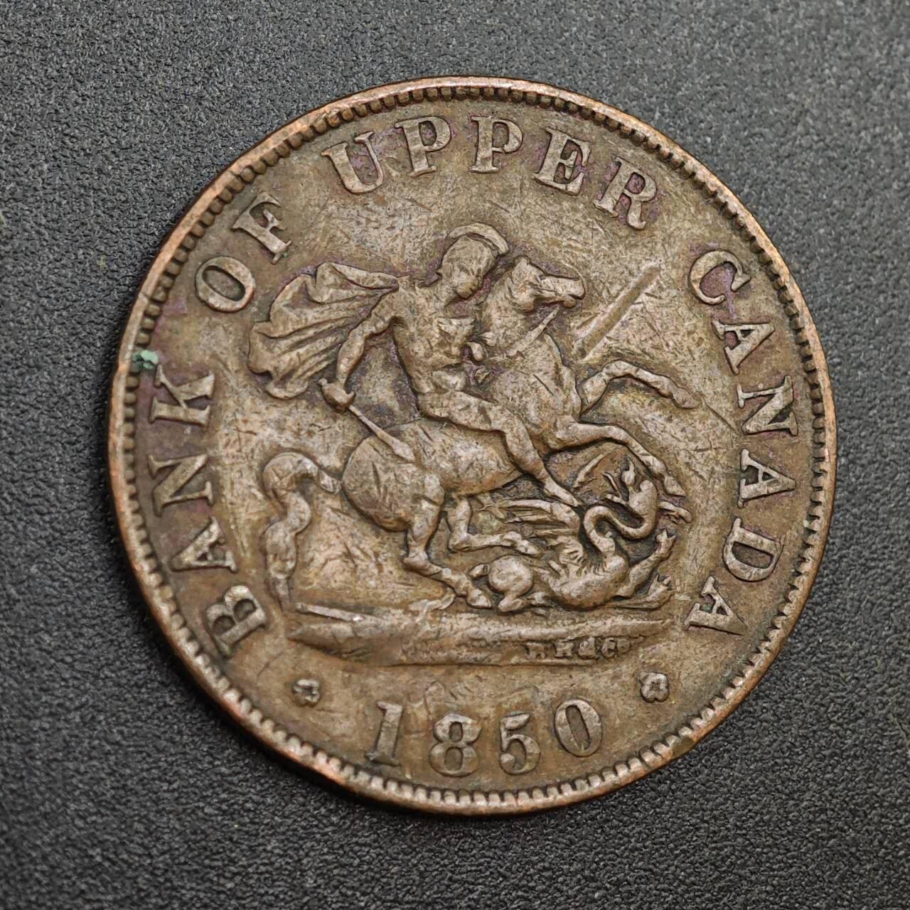 【淘币小摊】实时拍第八百零二拍   散币场   满百包邮可预留二周 每周一统一发货   上加拿大银行1850年马剑半便士铜币代币