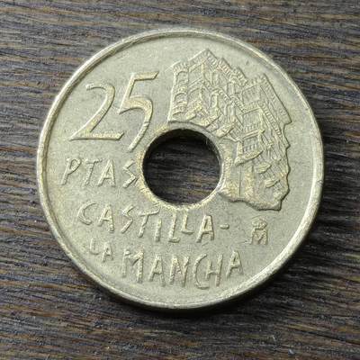 【铜匠收藏】★第132场★散币场，无佣金，30包邮。不满30元，支付5元运费。《接受代拍 代送NGC评级》 - 西班牙 1996年 25比塞塔 中孔黄铜币