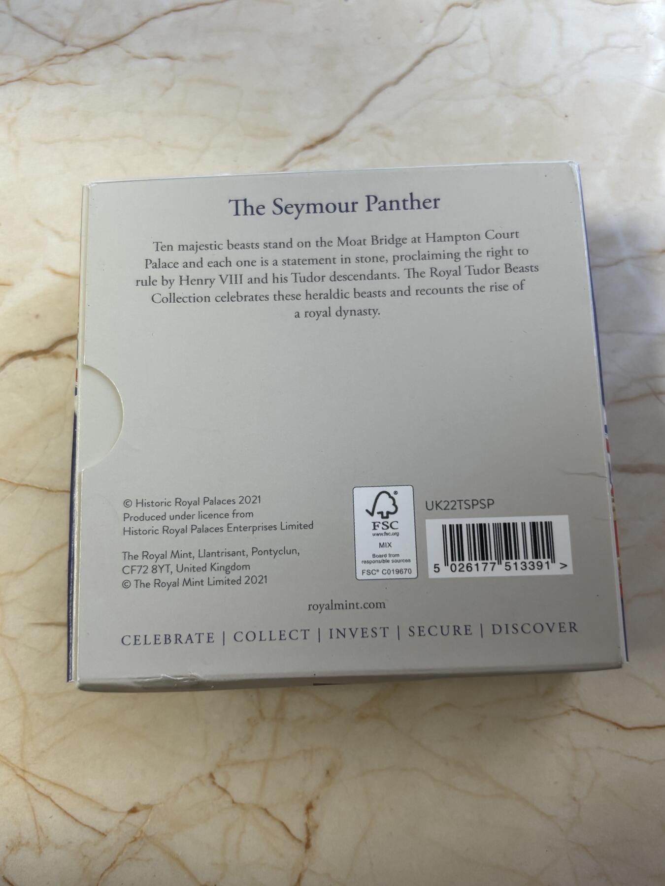 第182期拍卖 英国2022年都铎王朝神兽西摩豹1盎司精制纪念银币NGC-PF69原盒证书，999银，发行量7010枚