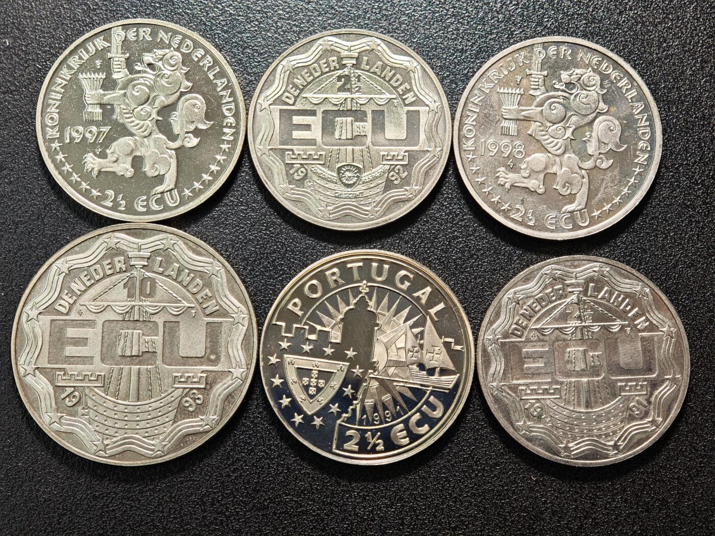 【德藏】世界币章拍卖第154期（拍品征集中~欢迎藏友联系） 6枚一组 荷兰ECU货币单位纪念镍币 详细尺寸请看拍品介绍