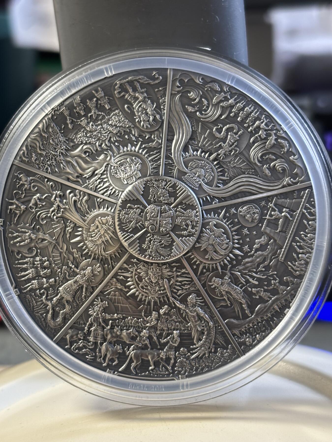 第182期拍卖 帕劳2021年人类创造世界系列1阿兹特克五太阳3盎司银币，999银，发行333枚