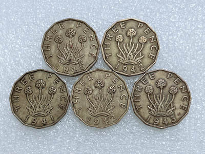 第一海外回流一元起拍收藏 散集专场  第270期 - 英国乔六3便士铜币 5枚