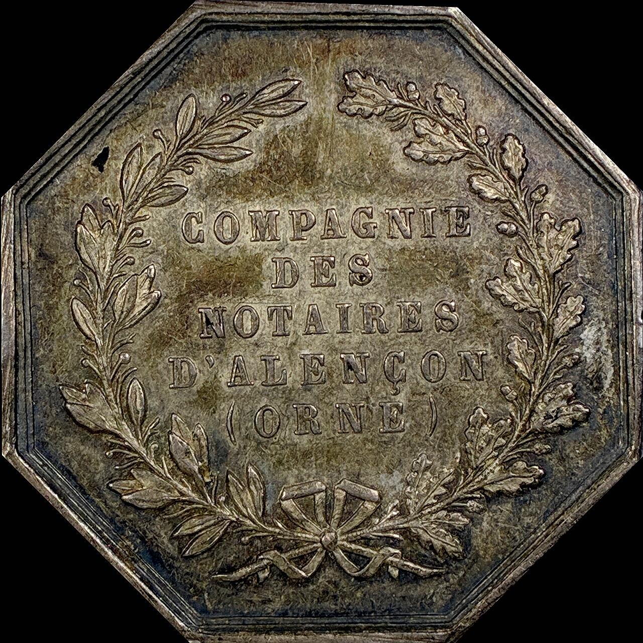 【雨安】【直播拍卖】【世界币章115期-裸币】2025-11-21 周五 19:30 保真 [章] France 章 法国 八角 19世纪 阿朗松公证人 八角银章 18.8克