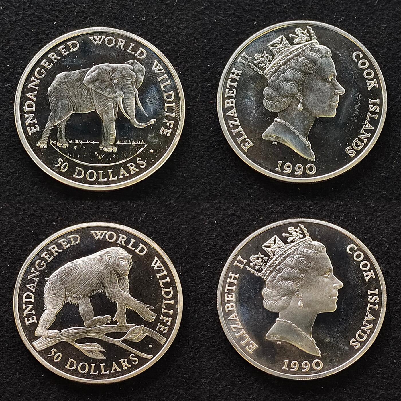 【全场包邮】纯粹捡漏拍479场（免费代拍第16场） 【大盒】库克群岛1990-1992年濒危动物系列33枚全银盒装套币-盒装带托盘