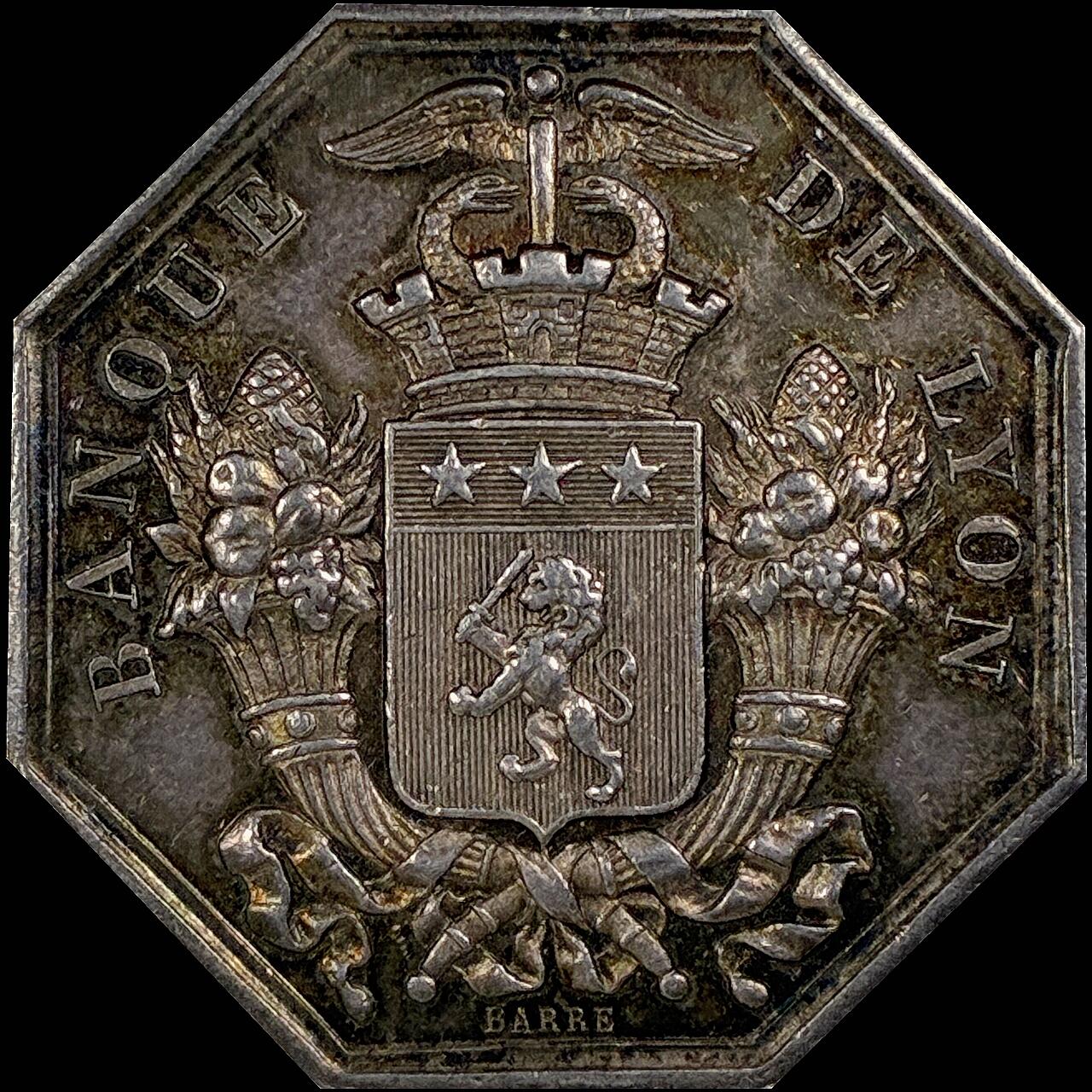 【雨安】【直播拍卖】【世界币章115期-裸币】2025-11-21 周五 19:30 保真 [章] France 章 法国 八角 1835年 里昂市银行 八角银章 12.2克