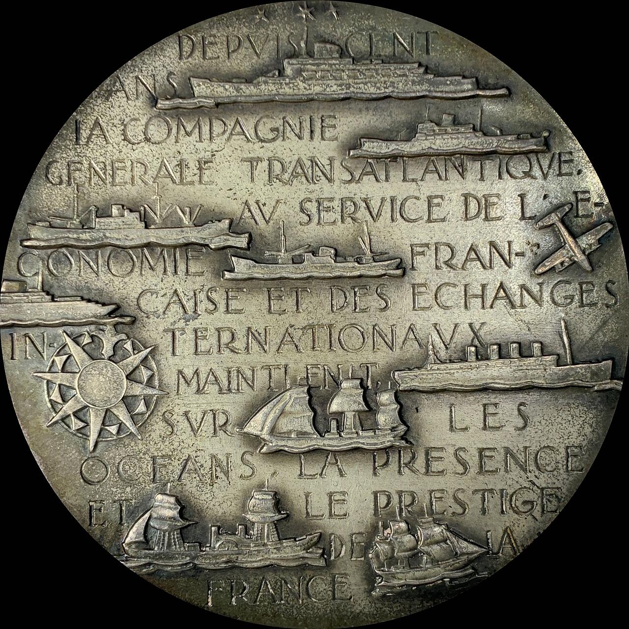 【雨安】【直播拍卖】【世界币章115期-裸币】2025-11-21 周五 19:30 保真 [章] France 章 法国 1955年 大西洋穿越公司百年纪念 银章 147克, 68mm