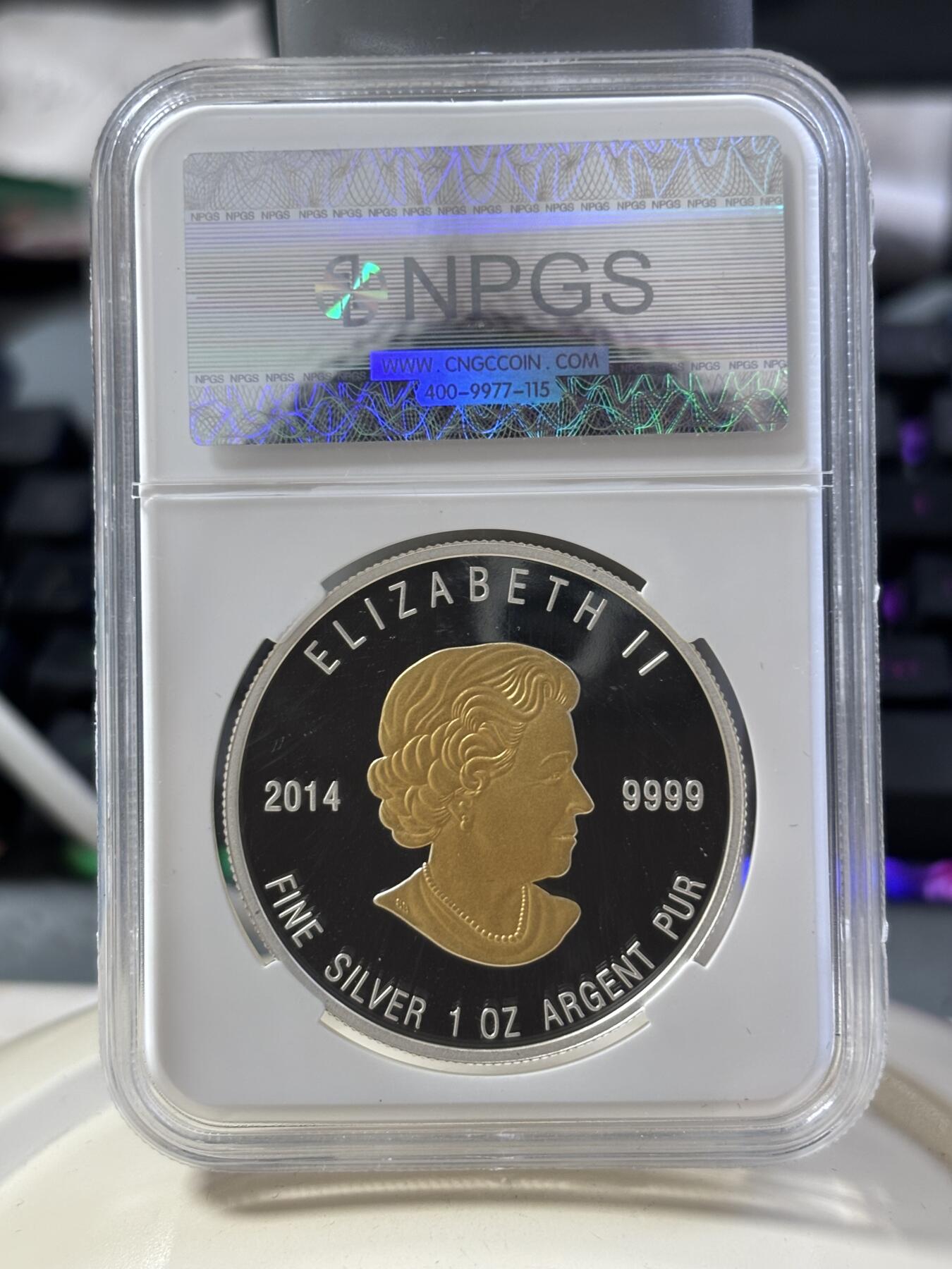 第182期拍卖 加拿大2014年神省教义系列代表智慧的水獭镀金纪念银币NPGS-VPS保真评级，999银，1盎司