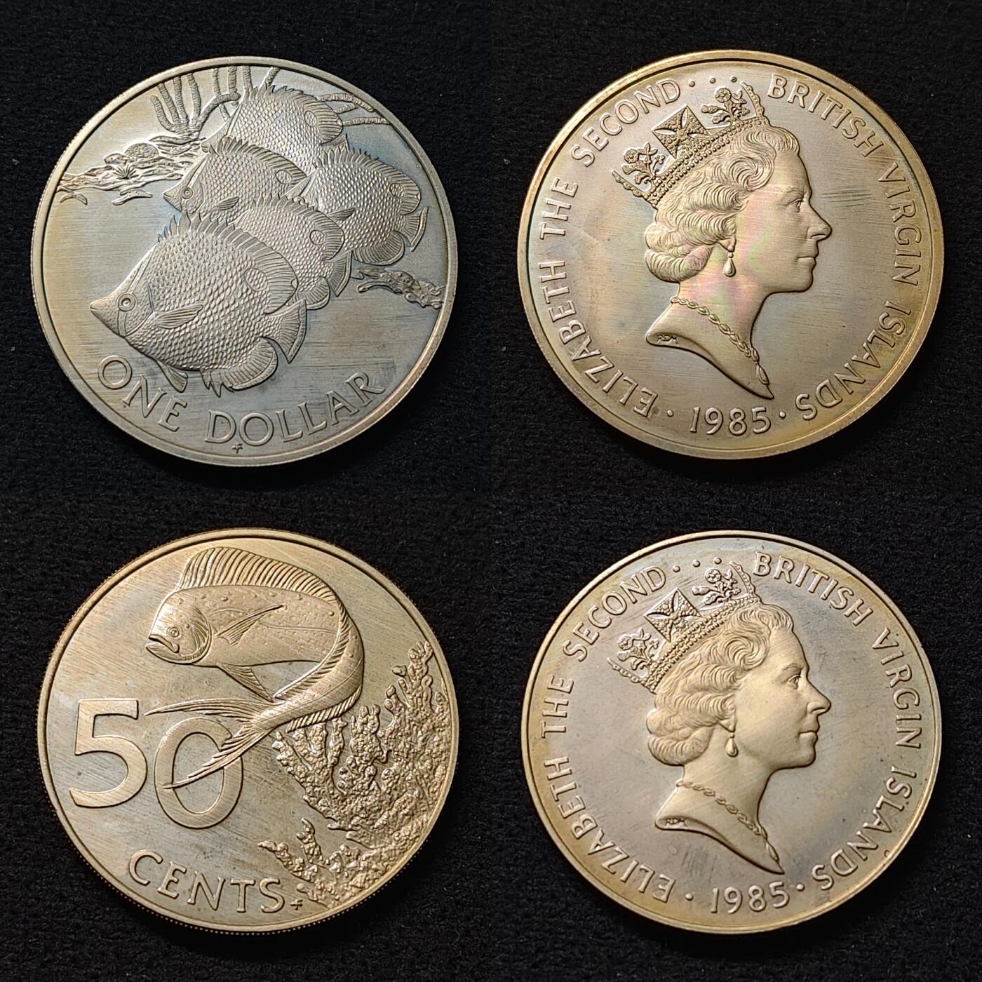 【全场包邮】纯粹捡漏拍479场（免费代拍第16场） 英属维尔京群岛1985年海洋动物版官方精制套币-盒证全