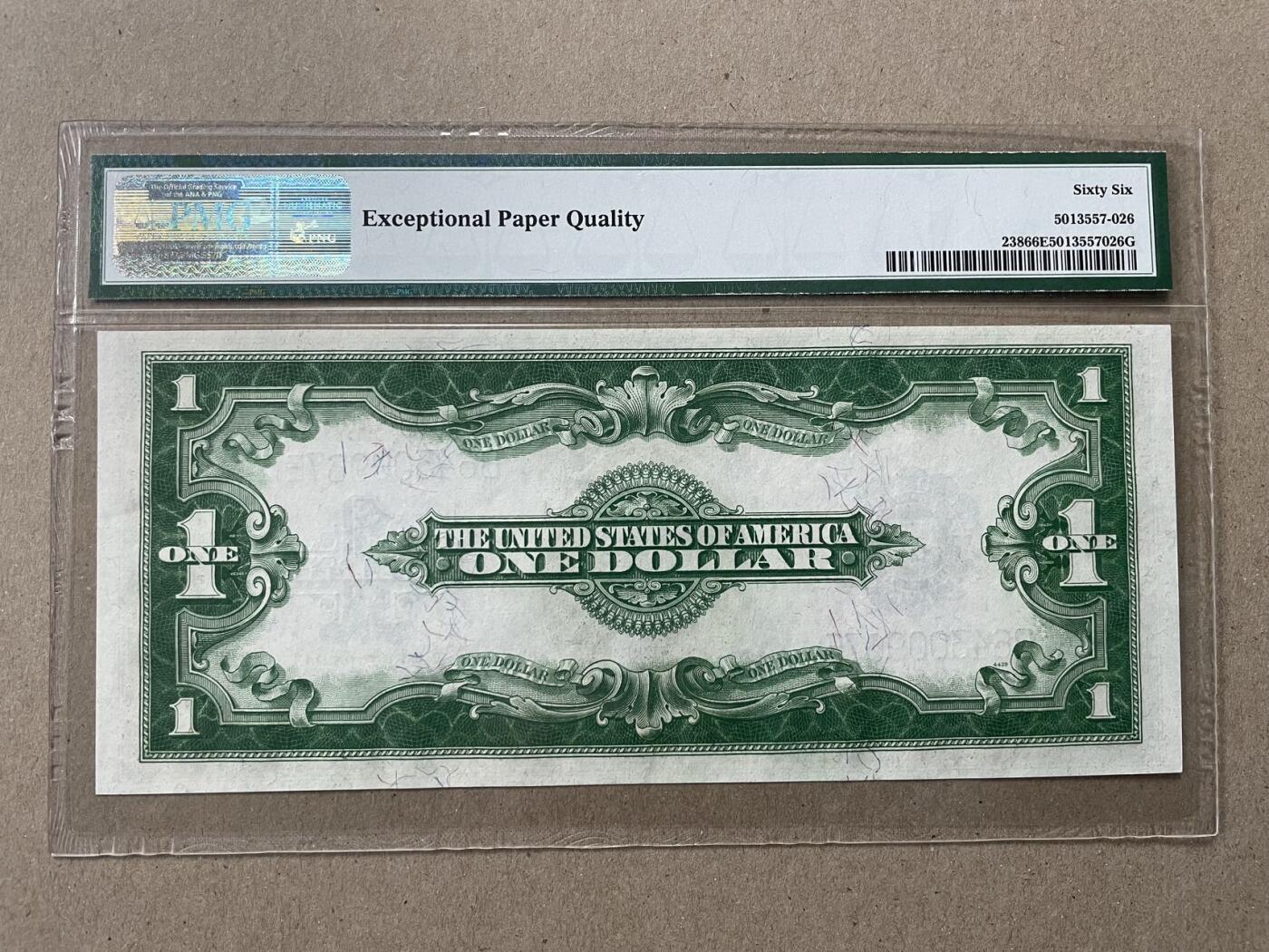 美国1923年白银券1元 Fr238稀少版别 PMG66EPQ