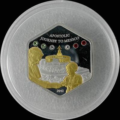 【雨安】【直播拍卖】【世界币章115期-裸币】2025-11-21 周五 19:30 保真 - [现代钱币] Cook Island 库克群岛 5元 2012年 教皇访问墨西哥 异形彩银镶嵌银币