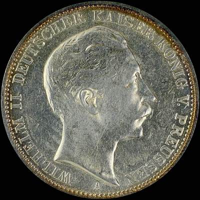 【雨安】【直播拍卖】【世界币章115期-裸币】2025-11-21 周五 19:30 保真 - [裸币德国] Germany 德国 帝国 普鲁士 3马克 (1908-1912) 威廉二世 1912年 AUNC