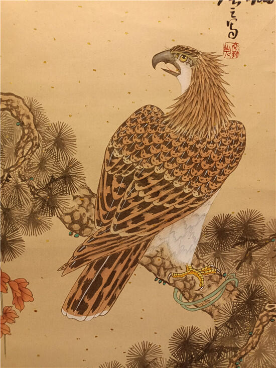 11、王随宁精品工笔国画《高瞻远瞩》中国当代书画艺术协会主席 已手工卷轴装裱 总宽60cm×总高178cm