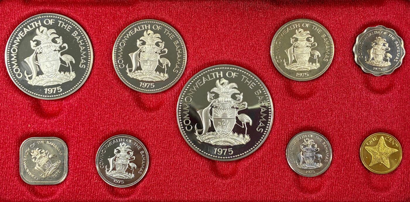 【雨安】【直播拍卖】【世界币章115期-裸币】2025-11-21 周五 19:30 保真 [现代套币] Bahamas 巴哈马 套币 精制套币 1974年 含纯银约90克