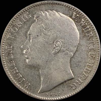 【雨安】【直播拍卖】【世界币章115期-裸币】2025-11-21 周五 19:30 保真 - [裸币德国] Germany 德国 德意志 1/2盾 Wurttemberg符腾堡 KM#0573 (1838-1858) 1839年