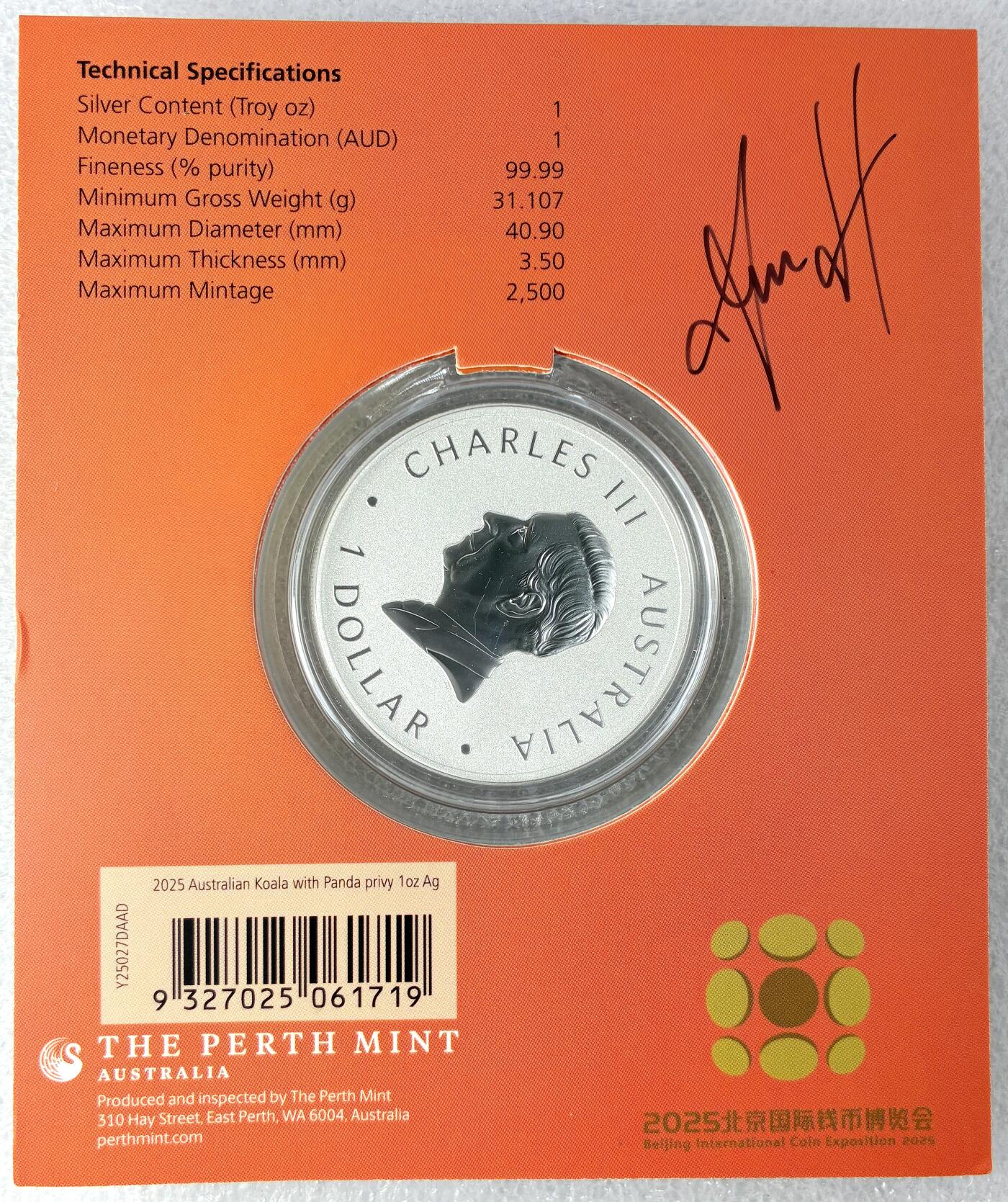 【雨安】【直播拍卖】【世界币章115期-裸币】2025-11-21 周五 19:30 保真 [现代钱币] Australia 澳大利亚 投资银 考拉 1盎司 2025年 北京国际钱币展纪念版