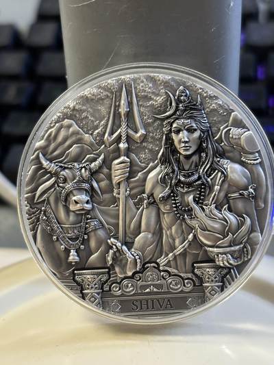 第182期拍卖 - 库克2020年世界之神系列4湿婆3盎司高浮雕纪念银币，999银，发行333枚