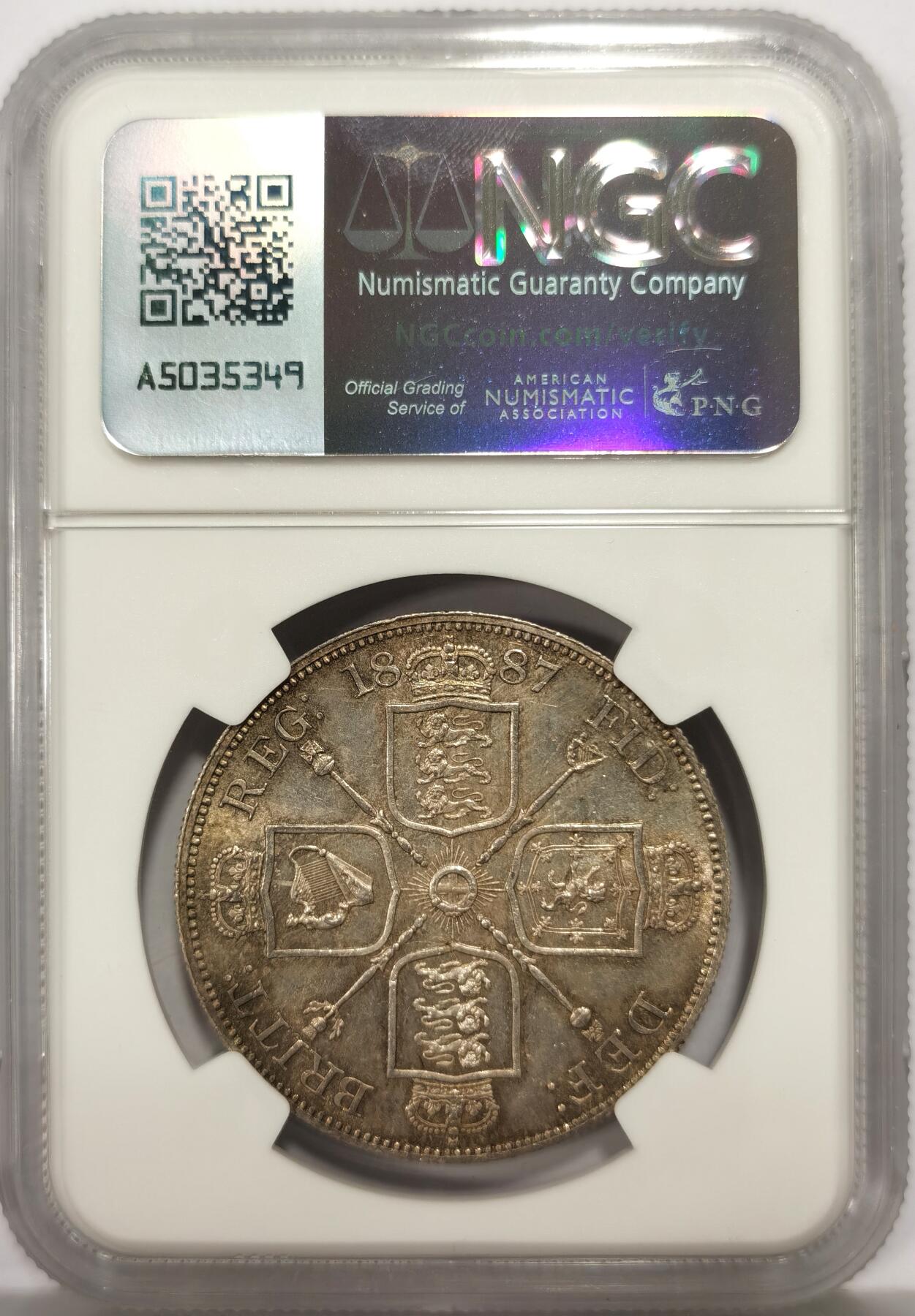 博洋堂世界钱币拍卖第147期（全场包邮） NGC MS63 英国1887年4先令银币 又称双弗洛林 BU63分 高性价比之选 双面淡色包浆