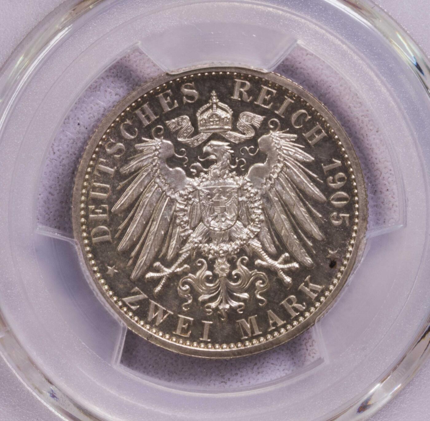PCGS-PR63CAM 1905萨克森科堡哥萨2马克银币PF 稀有小邦