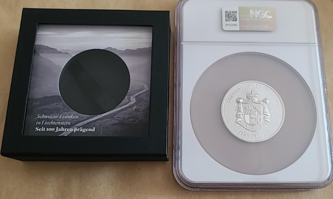 【币将精彩】世界钱币拍卖（2025-12-3） NGC列支敦士登 2024年与瑞士联合百年莱茵河谷地形2盎司彩色银币带证书包装