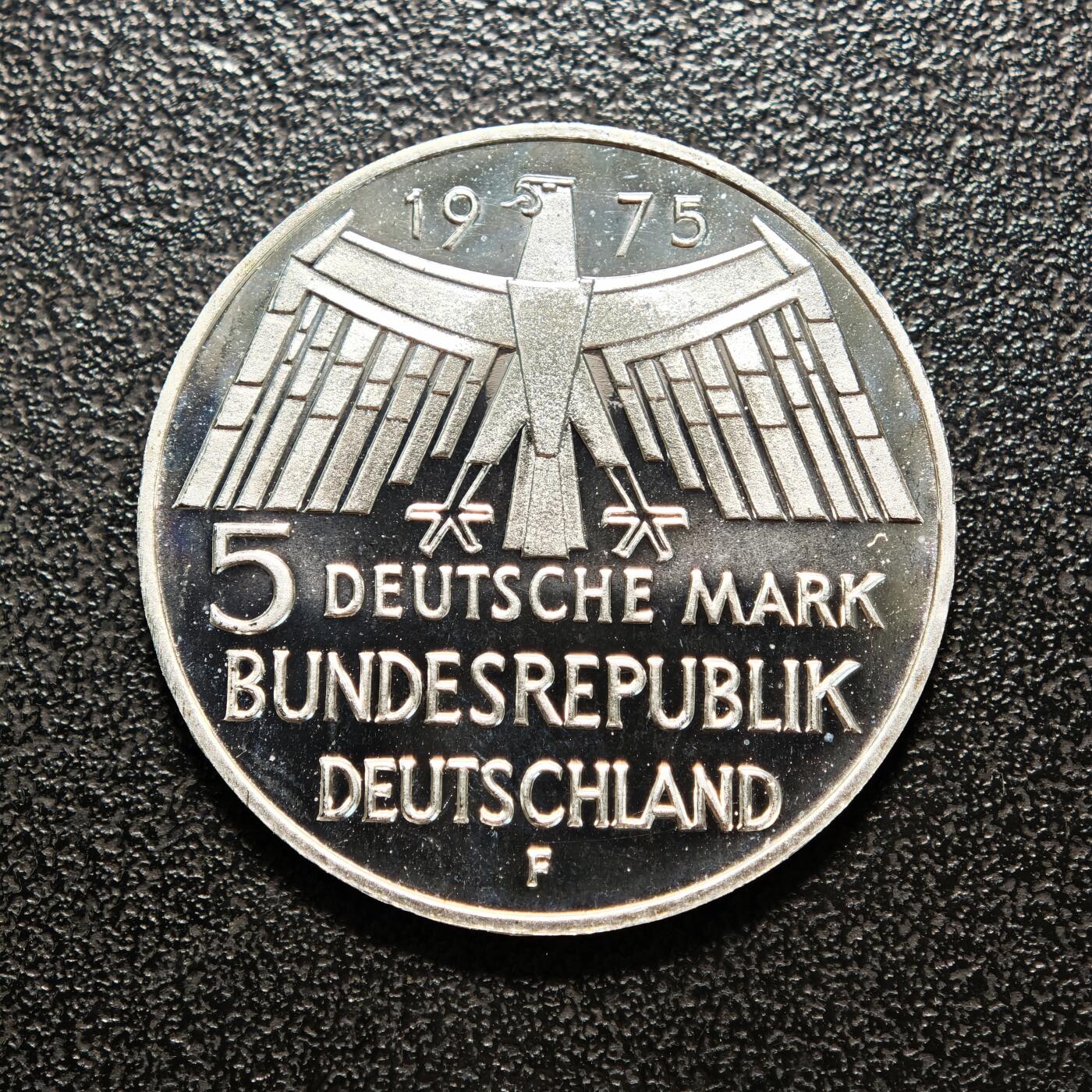 【德藏】世界币章拍卖第154期（拍品征集中~欢迎藏友联系） 1975年 德国欧洲纪念碑保护年5马克纪念银币 直径约：29mm；重约：11.2g
