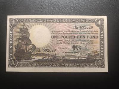 2025十一月第五期，总第203期 - 南非1946年1镑UNC-英文在前版本无47，大帆船和国徽，少见早期南非镑品种