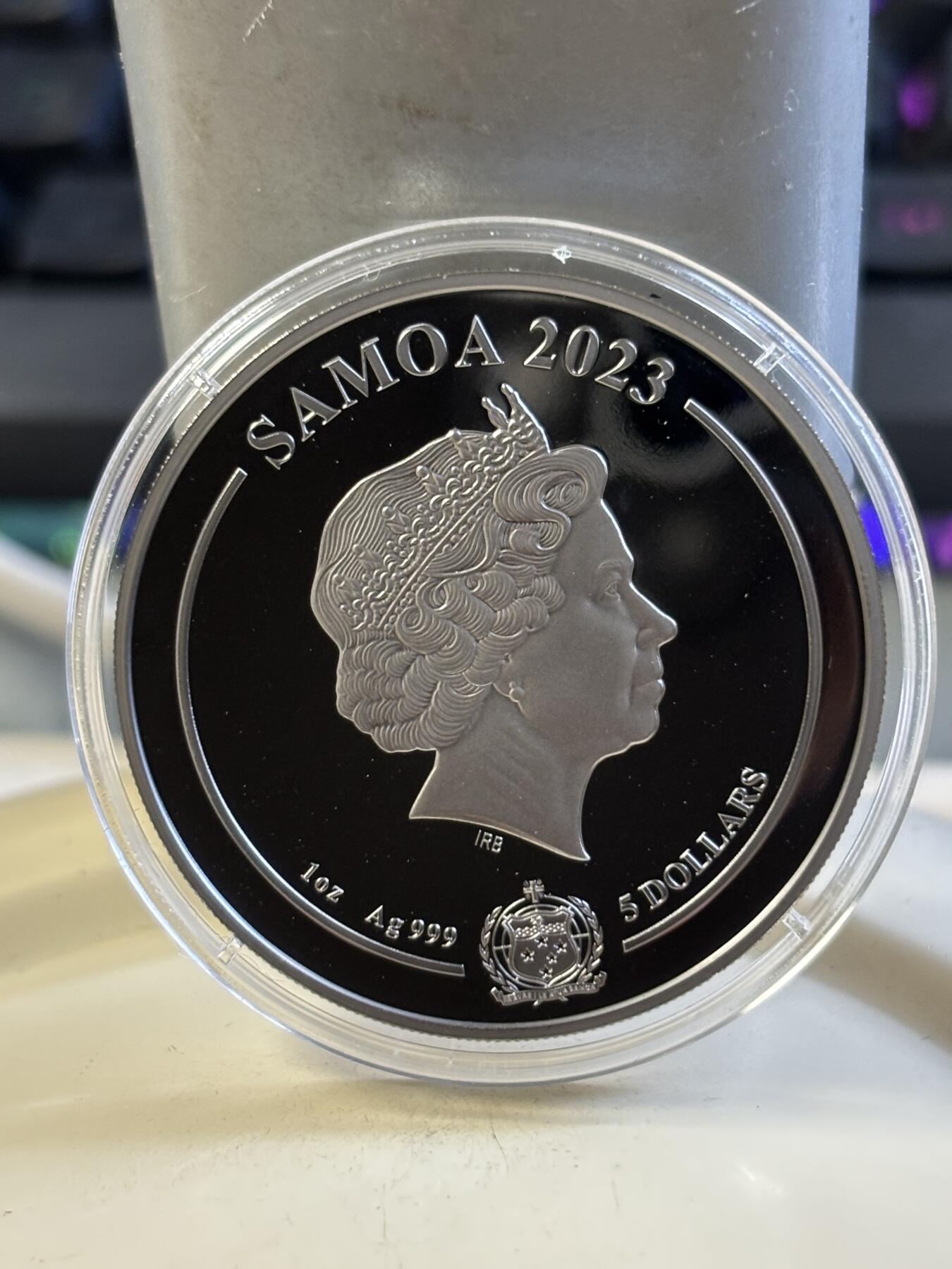 第182期拍卖 萨摩亚2023年指环王系列阿苟纳斯巨像镀金纪念银币，999银镀金，发行1499枚