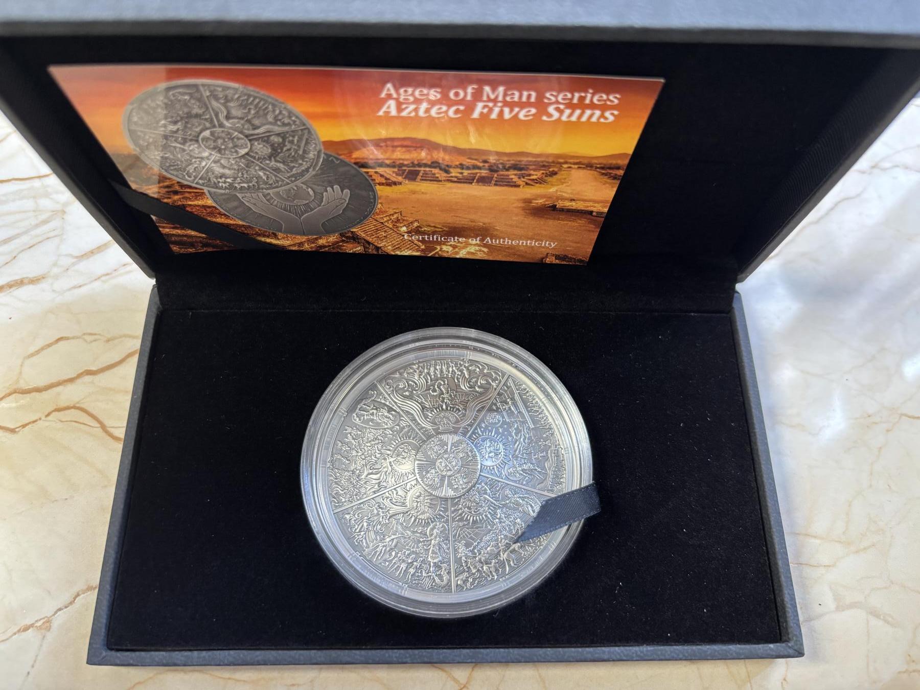 第182期拍卖 帕劳2021年人类创造世界系列1阿兹特克五太阳3盎司银币，999银，发行333枚