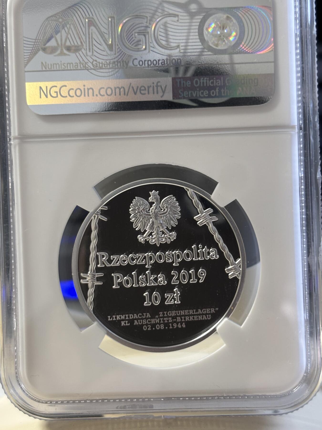 第182期拍卖 波兰2019年罗姆人和辛提人种族灭绝75周年纪念银币NGC-PF69原盒证书，925银，14.14克，发行15000枚