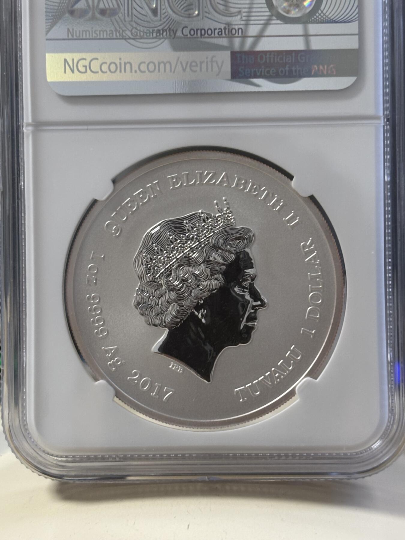 第182期拍卖 图瓦卢2017年漫威超级英雄蜘蛛侠纪念银币NGC-MS70，9999银，发行50000枚