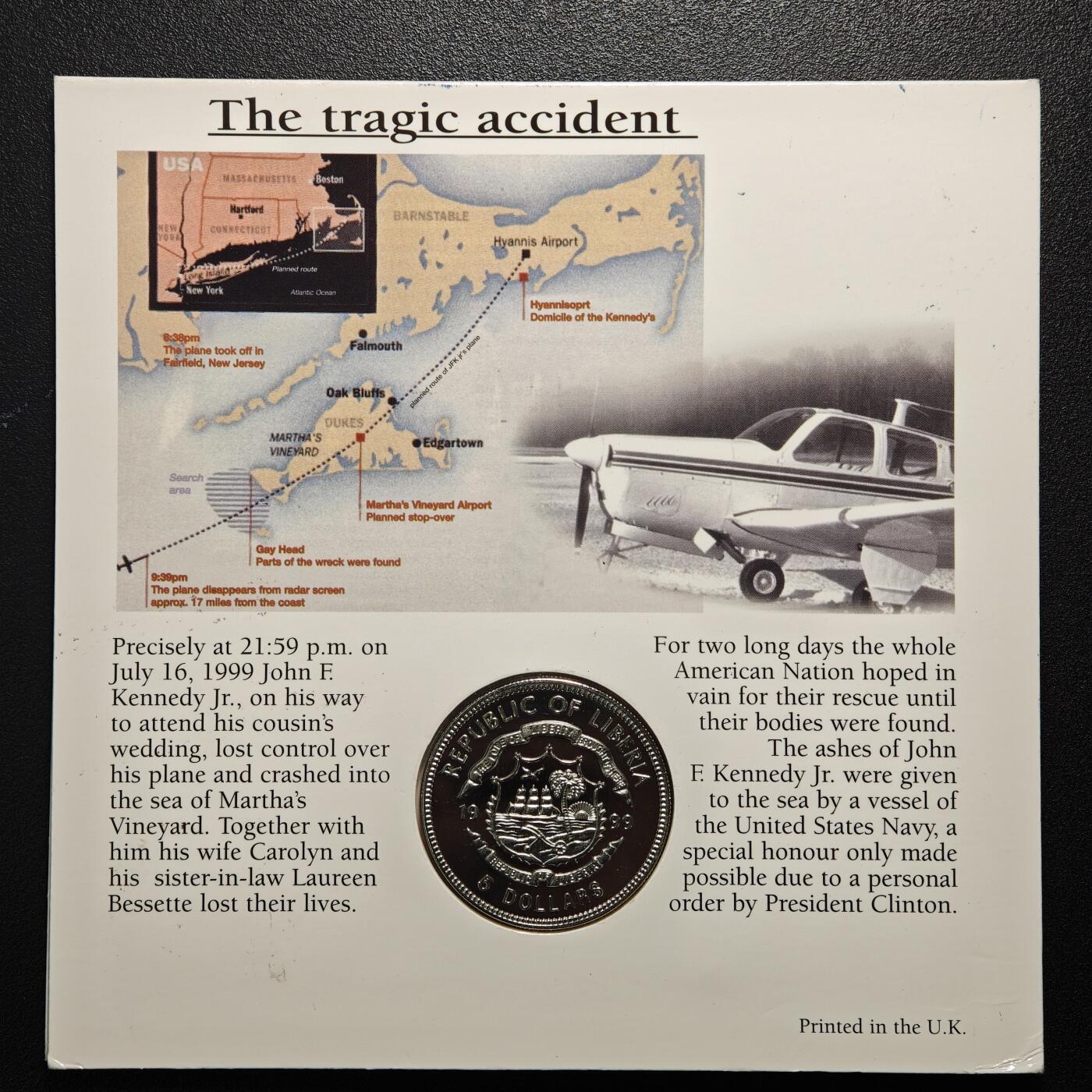 【德藏】世界币章拍卖第154期（拍品征集中~欢迎藏友联系） 1999年 利比里亚纪念美国律师小约翰·菲茨杰拉德·肯尼迪(美国前总统约翰·肯尼迪之子)5元镍币 原册