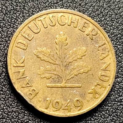 泉币菌-第135场-精品福利场 - 五叶橡树 1949年 德国10芬尼黄铜包钢硬币 21.5毫米4.0克