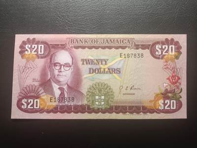 2025十一月第五期，总第203期 - 牙买加1977版20元UNC-，总督奈德索和央行大楼，稀有早期版本最高面值