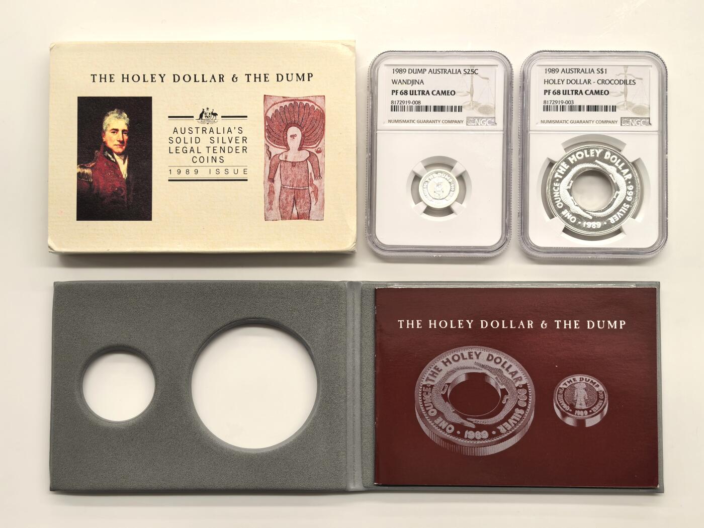 博洋堂世界钱币拍卖第147期（全场包邮） NGC PF68UC 澳大利亚1989年土著文化子母币二枚一套，带原包装及证书
