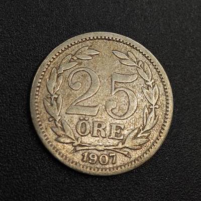 【淘币小摊】实时拍第八百零二拍   散币场   满百包邮可预留二周 每周一统一发货   - 瑞典1907年25欧尔银币