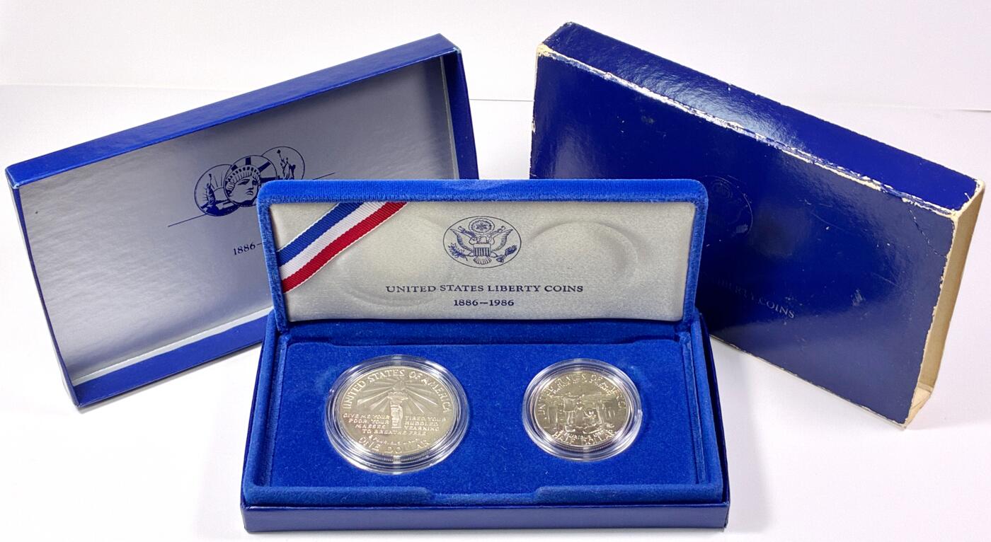 【雨安】【直播拍卖】【世界币章115期-裸币】2025-11-21 周五 19:30 保真 [现代钱币] USA 美国 装帧 1986年 1美元 1/2美元 独立百年纪念银币