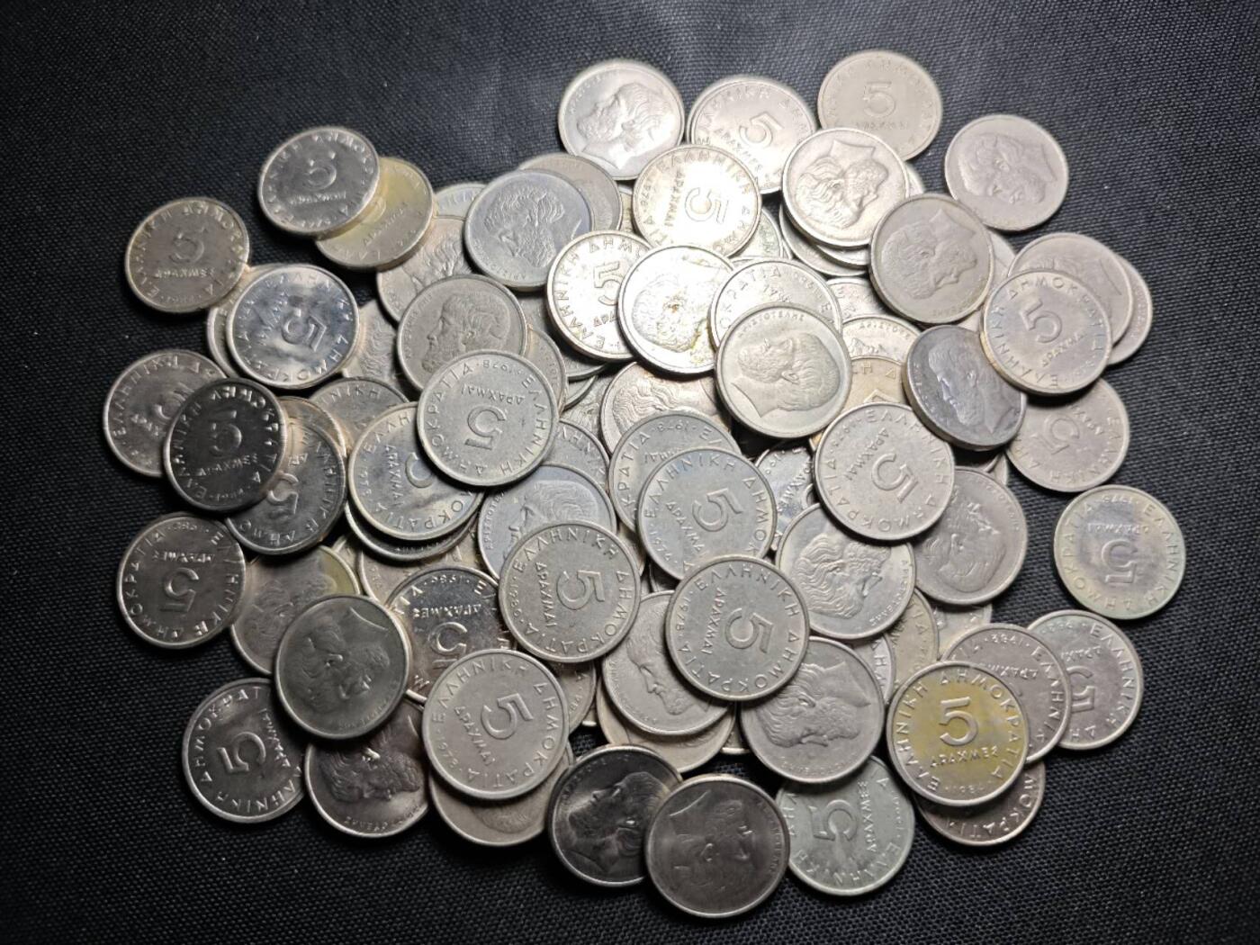 KK钱币收藏小铺 （套币 好品/批量散币 银币）专场  2月预留时间 周末发货  希腊5德拉克马一组100枚！