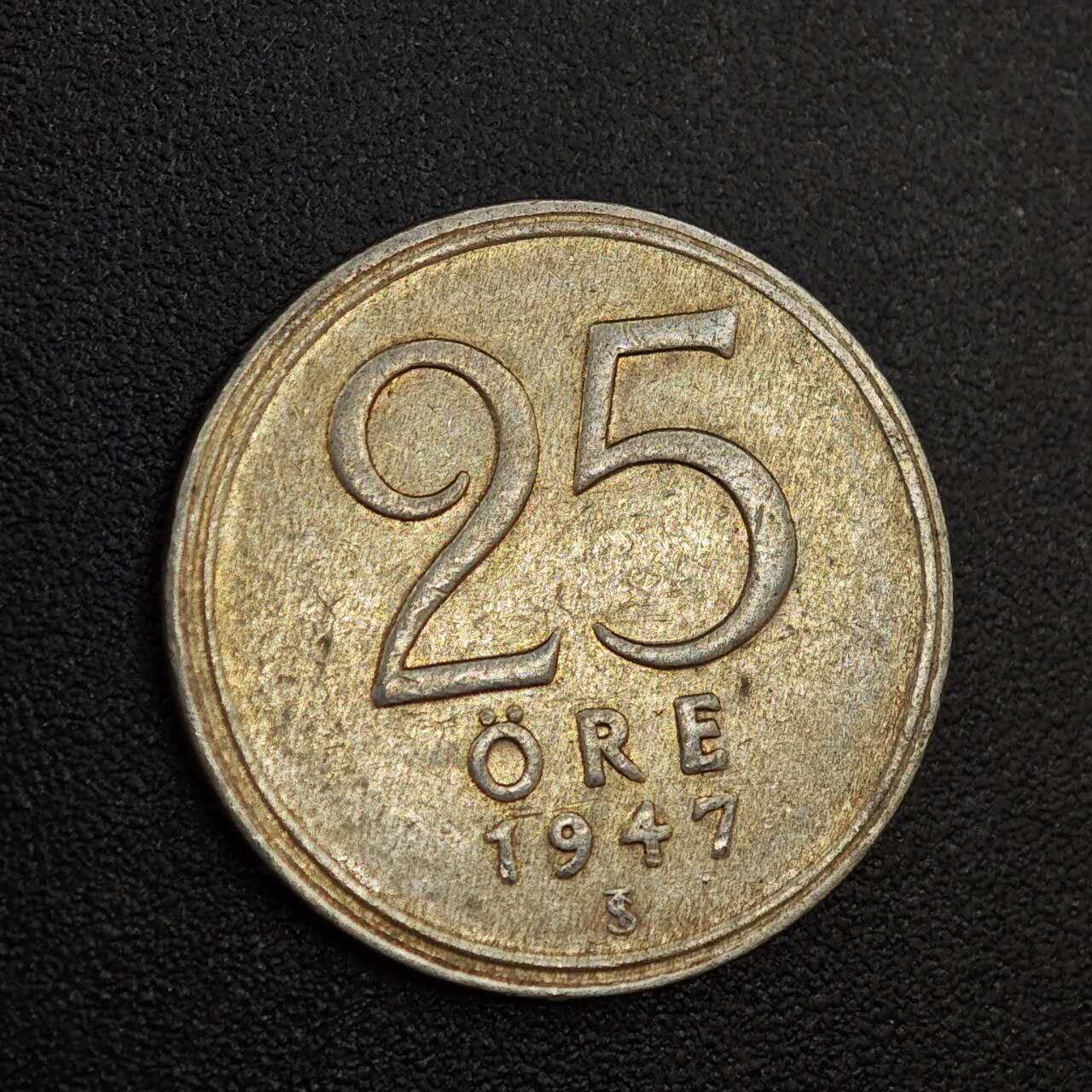 【淘币小摊】实时拍第八百零二拍   散币场   满百包邮可预留二周 每周一统一发货   瑞典1947年25欧尔银币