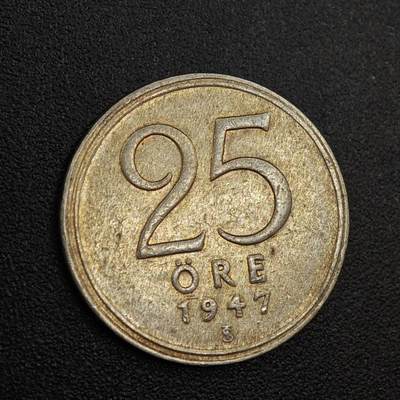 【淘币小摊】实时拍第八百零二拍   散币场   满百包邮可预留二周 每周一统一发货   - 瑞典1947年25欧尔银币