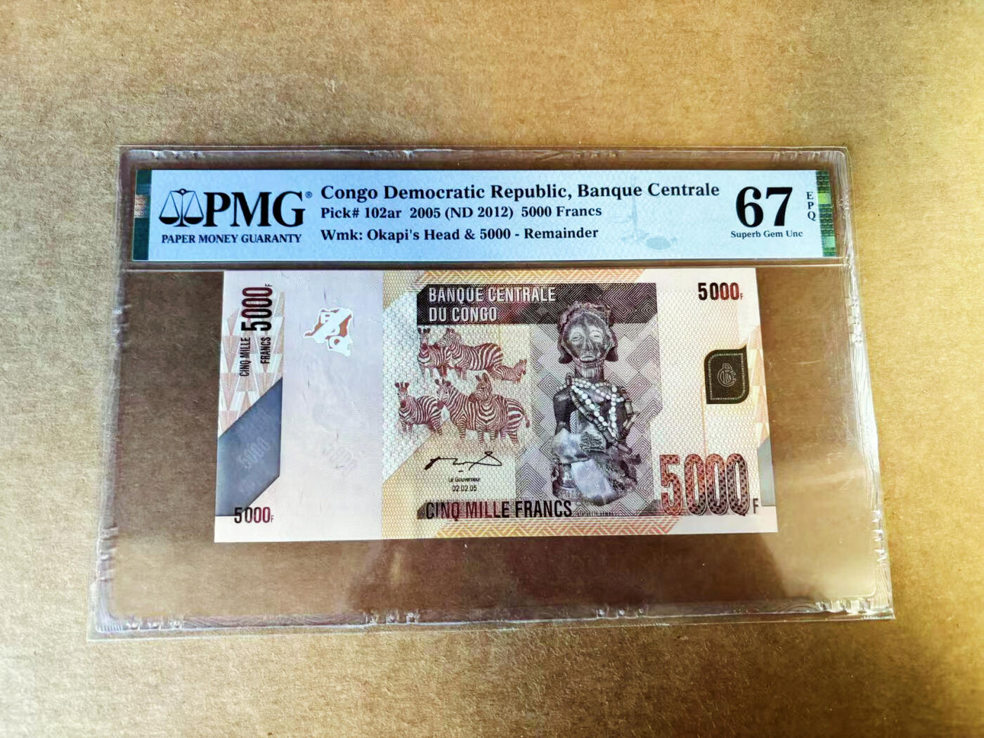 【Blue Auction】世界纸币精拍第753期——18级TOP拍卖/信誉/品质/专业/高效💫 【无号码版】刚果 2005年5000法郎 PMG67EPQ 