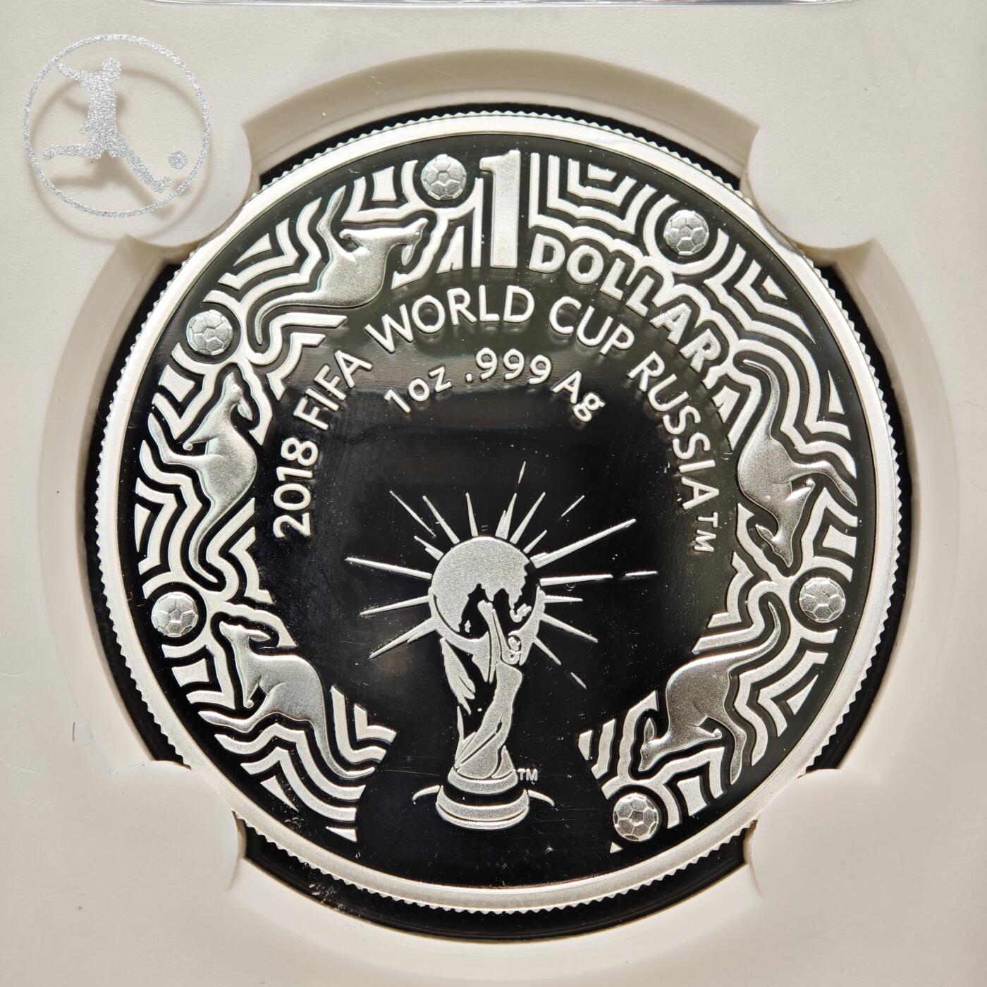 【德藏】世界币章拍卖第154期（拍品征集中~欢迎藏友联系） 2枚一组 2018年 澳大利亚俄罗斯世界杯1元纪念银币 封装版 1盎司 999银