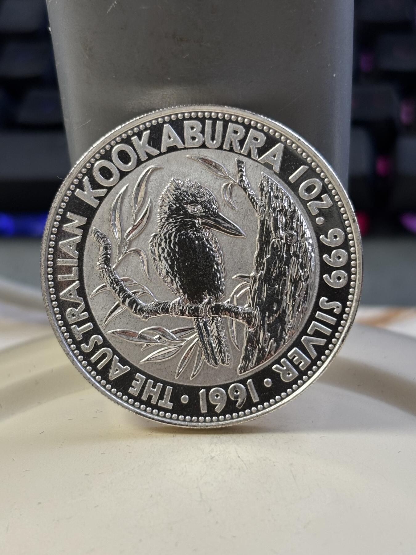 第182期拍卖 澳大利亚1991年翠鸟系列1盎司纪念银币带盒，999银