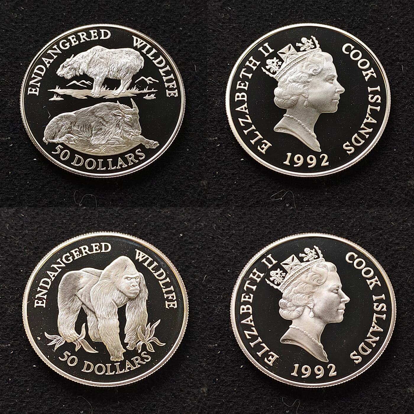 【全场包邮】纯粹捡漏拍479场（免费代拍第16场） 【大盒】库克群岛1990-1992年濒危动物系列33枚全银盒装套币-盒装带托盘