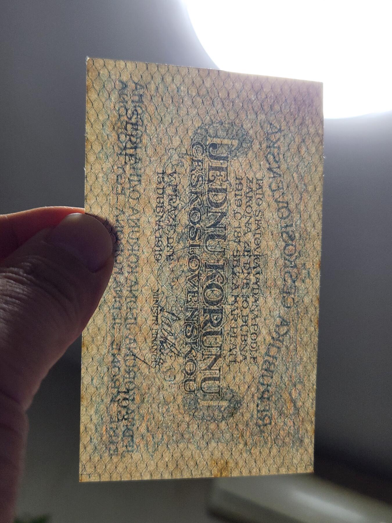11月23号晚上8点 外国纸币自动截拍第63场 捷克斯洛伐克1919年1克朗 几乎全新