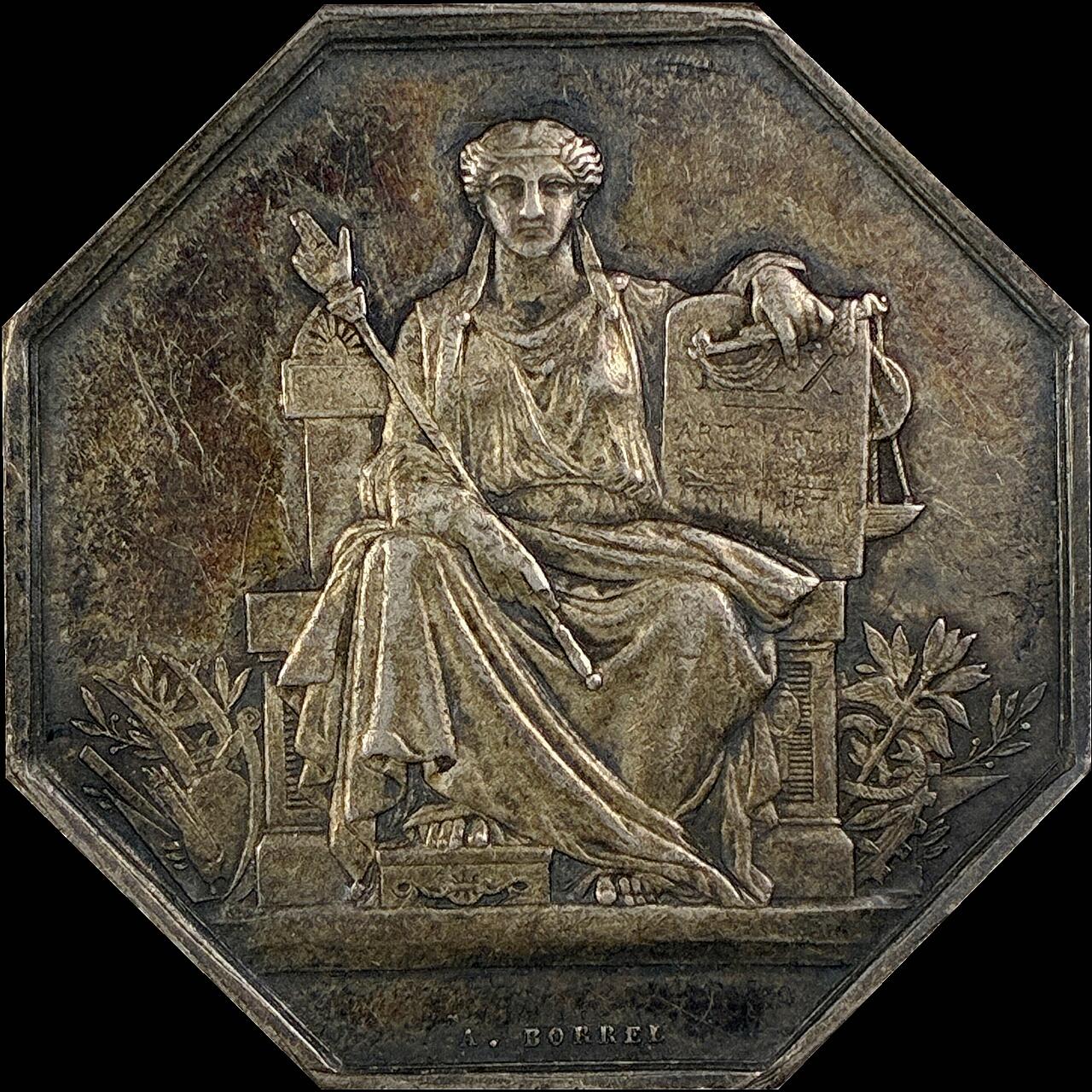 【雨安】【直播拍卖】【世界币章115期-裸币】2025-11-21 周五 19:30 保真 [章] France 章 法国 八角 19世纪 阿朗松公证人 八角银章 18.8克