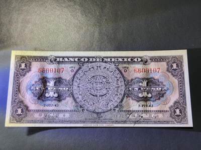 11月23号晚上8点 外国纸币自动截拍第63场 - 墨西哥1943年 第一版 稀少 新品