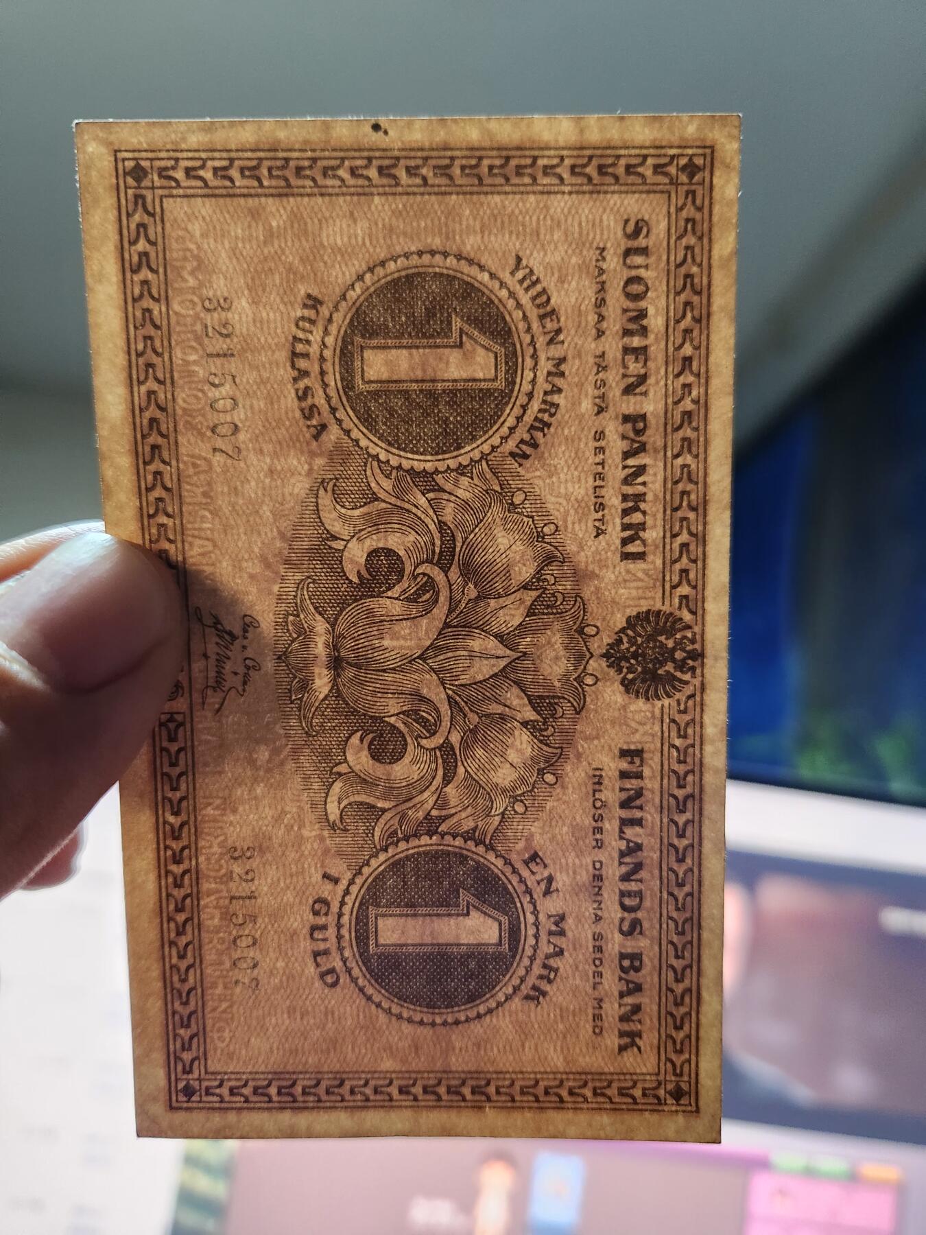 11月23号晚上8点 外国纸币自动截拍第63场 芬兰1916年1马克 极美品