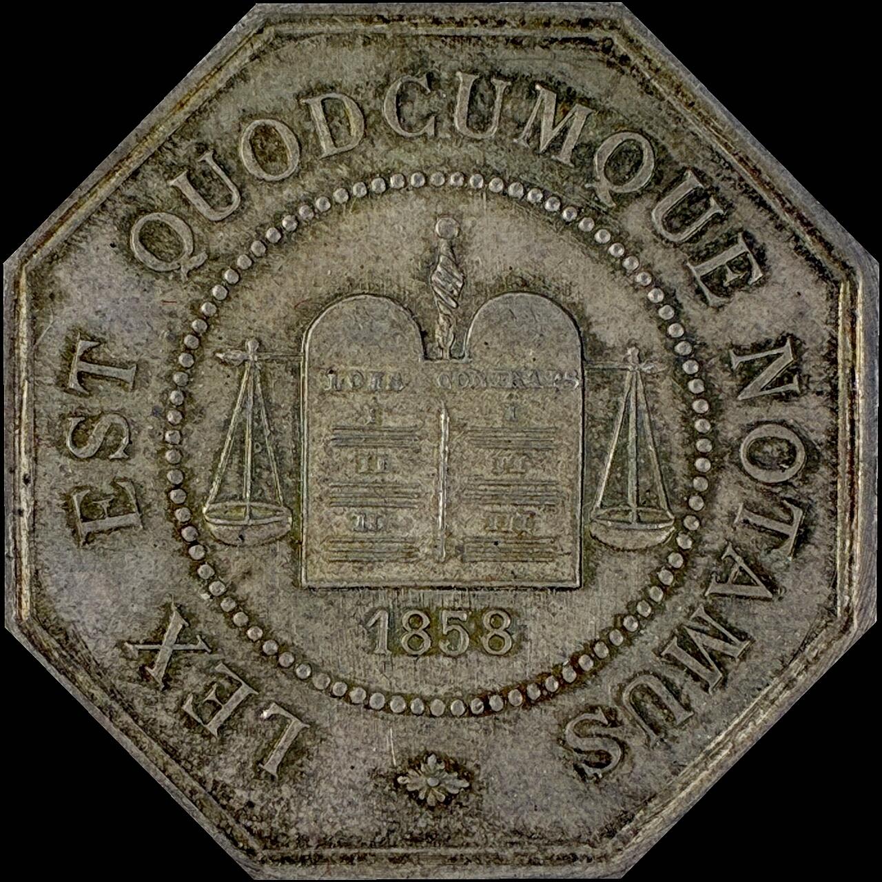 【雨安】【直播拍卖】【世界币章115期-裸币】2025-11-21 周五 19:30 保真 [章] France 章 法国 八角 1858年 佩罗讷世 公证人协会 八角银章 UNC 13.6克